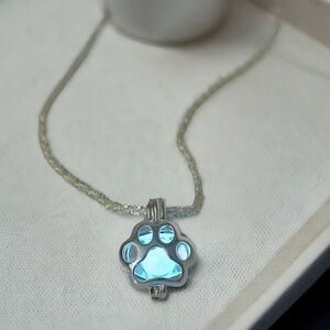 Silver Plated Glow in the dark dog paw charm necklace. New